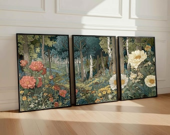 William Morris Print, Kew Gardens, London Home Decor, Set of 3, Vintage Wall Art, Floral Art, Vintage Poster