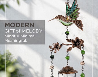 Hummingbird Wind Chime – Glitter Resin, Copper Blossom, Soothing Tones, Memorial Gift