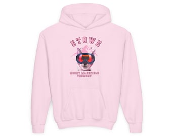 Ski Cats Youth Hooded Sweatshirt - Stowe, Vermont (Pink/Mauve)