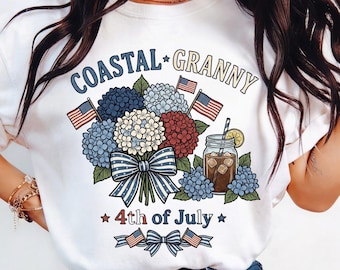 Coastal Grandma 4th of July PNG | Patriotic Summer Shirt Design | Americana Coquette Bow PNG | Vintage USA Sublimation Design