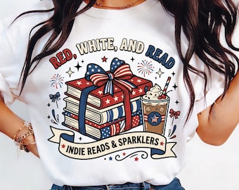 Bookish 4th of July PNG | Patriotic BookTok Shirt Design | Coquette Reader Americana Graphic | Romance Reader Sublimation PNG