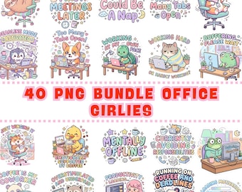40 Office Girlies PNG Bundle, Trendy PNG Bundle, Sarcastic Office Png Bundle, Funny Work Meme PNG, Attitude Office Squad, Work Humor Sticker