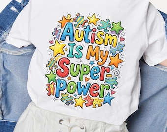 Autism Is My Superpower Colorful Puzzle Pieces Autism Awareness T-Shirt PNG,Autism Puzzle Awareness PNG, Positive Neurodiversity Sublimation