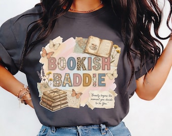 Bookish Baddie PNG – Retro Book Lover Sublimation Design – Vintage Floral Typography – Reader Shirt Desig, Vintage Reading Aesthetic