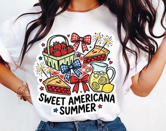 Strawberry Picnic Americana PNG | Coquette 4th of July Shirt Design | Cottagecore Patriotic Graphic | Summer Sublimation PNG