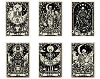 Zodiac Tarot Cards PNG Bundle, Gothic Astrology Art Collection, Mystic Horoscope Symbols, Esoteric Clipart, Digital Download PNG