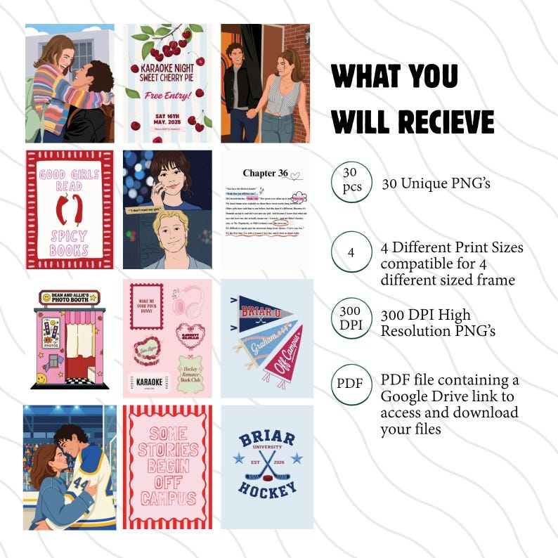 ICE HOCKEY ROMANCE INSPIRED POSTER BUNDLE reading space with hockey romance-inspired poster collection. Designed for fans of college romance, ice hockey stories,and BookTok favorites, this bundle brings the perfect bookish aesthetic  and gallery walls.Whether you're decorating your own space or searching for a thoughtful gift for a romance reader, this poste.Ice Hockey Romance Poster Bundle, Hockey Romance Bookish Wall Art,Briar U Decor,Garrett Graham & Hannah Wells Print Set,BookTok Reader Gift