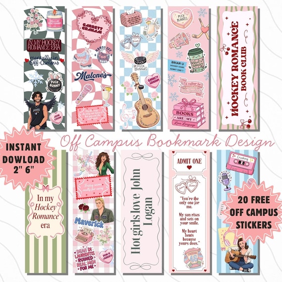 Ice Hockey Romance Bookmark Set Bundle, Hockey Romance Bookmarks, BookTok Reader Gift, College Romance Printable Bookmark Clipart Digital