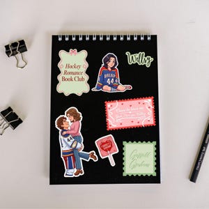 May include: A digital clipart collection with a hockey romance theme. Includes illustrations of a hockey jersey, ice skates, a candle, a karaoke ticket, a microphone, and a cocktail. The text "Hockey Romance Clipart Collection" is also present.A complete collection of 50 unique hockey romance png vinyl stickers and illustrations  Briar University  and  on a .40 pcs Off Campus BookTok Sticker PNG Pack, Ice Hockey Romance Clipart Digital Dowload Set, Briar U The Deal Garrett Graham Bookworm Gift