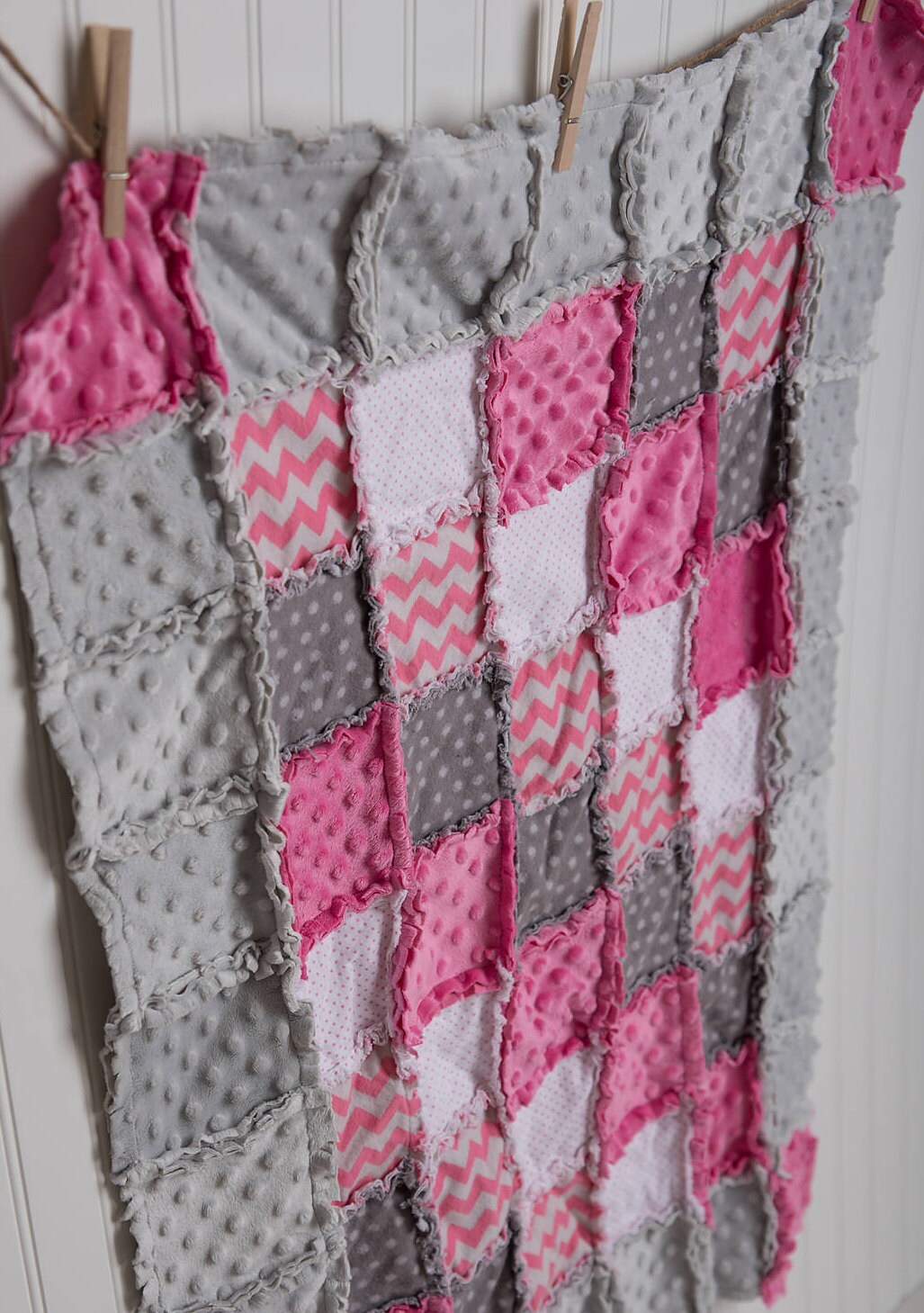 BEAUTIFUL Pink & Gray Chevron polka dot Rag Quilt/Blanket Etsy