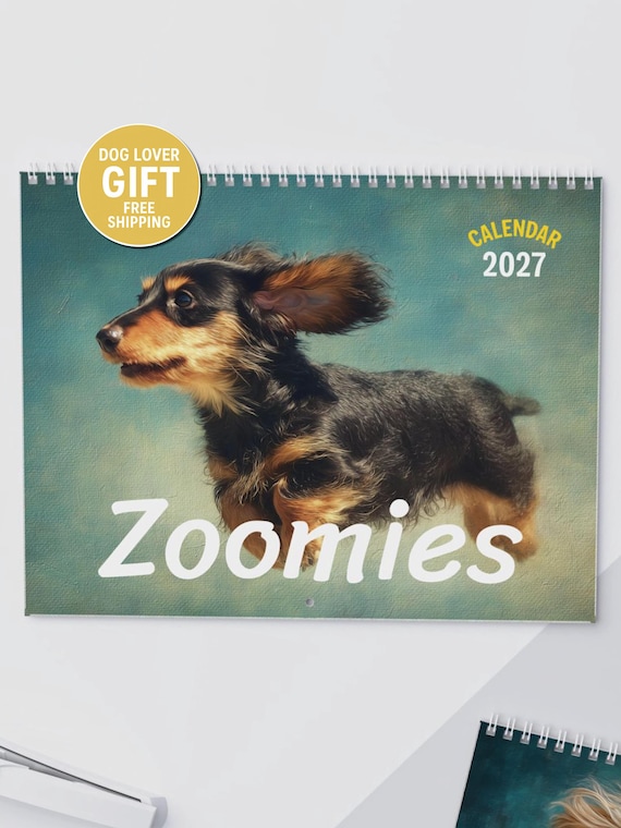 Dog Calendar 2027 Funny, Painted Zoomies Dogs, Cute Pet Wall Calendar, Animal Lover Gift, Whimsical Dog Art
