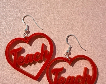 Teacher heart hanging earrings