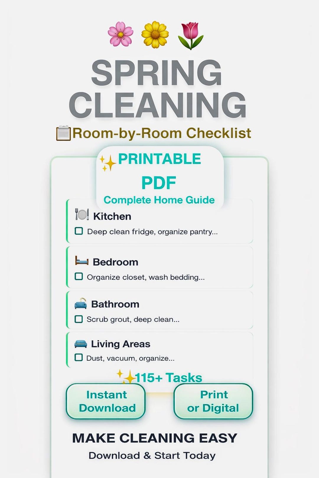 Spring Cleaning Checklist | Room-by-room Planner (excel, Google Sheets ...