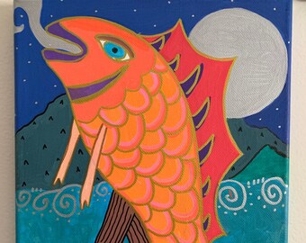 Reverse Mermaid - Folk Art Original Painting - Becca Cook Art