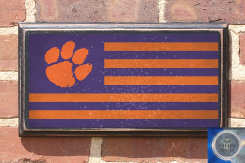 Clemson Tigers Paw Flag Wall Art Sign Plaque Gift Present Home Decor Vintage Style National Champions South Carolina Fan Cave Man Cave Sc