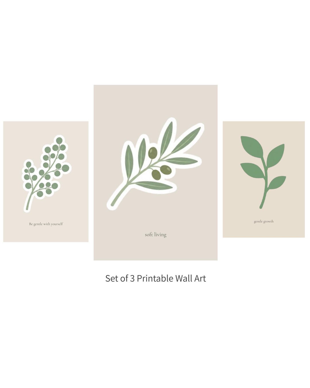 Set of 3 Printable Wall Art | Neutral Botanical Prints | Minimal Beige ...