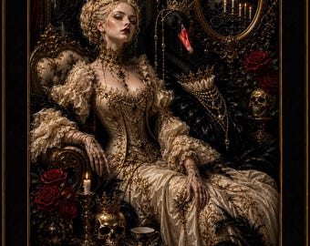 Gothic Swan Queen Wall Art | Dark Rococo Fantasy Poster | Black Swan Princess Print | Victorian Gothic Decor | Dark Academia Artwork