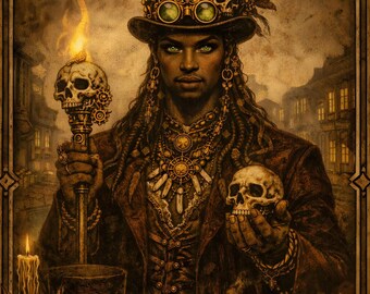 Steampunk Voodoo Priest Poster, Gothic Occult Wall Art, Dark Fantasy Decor, Mystic Ritual Print