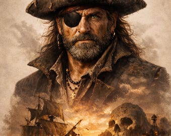 Pirate Captain Poster, Skull Island Wall Art, Nautical Coastal Decor, Treasure Fantasy Print