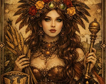 Empress Tarot Poster, Vintage Tarot Card Wall Art, Divine Feminine Decor, Steampunk Occult Print