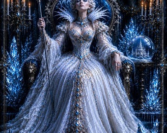 Ice Queen Gothic Fantasy Poster | Dark Snow Queen Wall Art | Blue Crystal Rococo Princess Print | Gothic Fairytale Decor