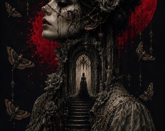 Gothic Death Moth Poster | Dark Fantasy Wall Art | Victorian Gothic Decor | Surreal Moth Art Print | Dark Academia Home Decor | Printful POD