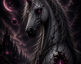 Dark Gothic Unicorn Wall Art Print | Fantasy Unicorn Poster | Dark Fantasy Decor | Mystical Gothic Wall Decor