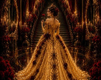 Dark Enchanted Rose Queen Poster | Gothic Fairytale Wall Art | Luxury Fantasy Print | Dark Romance Castle Decor | Gothic Princess Artwork