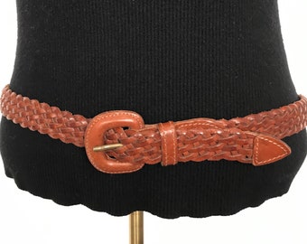 Light Brown Leather Braided Unisex Belt S, Made in Turkey