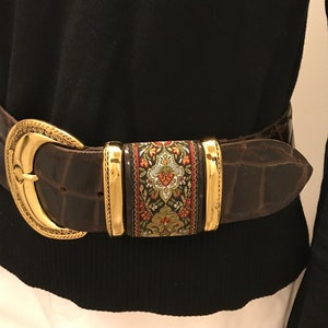 A Doppia Vita  Black and Brown Women\'s Belt with antiqued Brass Buckle size 95cm a doppia vita | Accessories | A Doppia Vita Black And Brown  main image 4