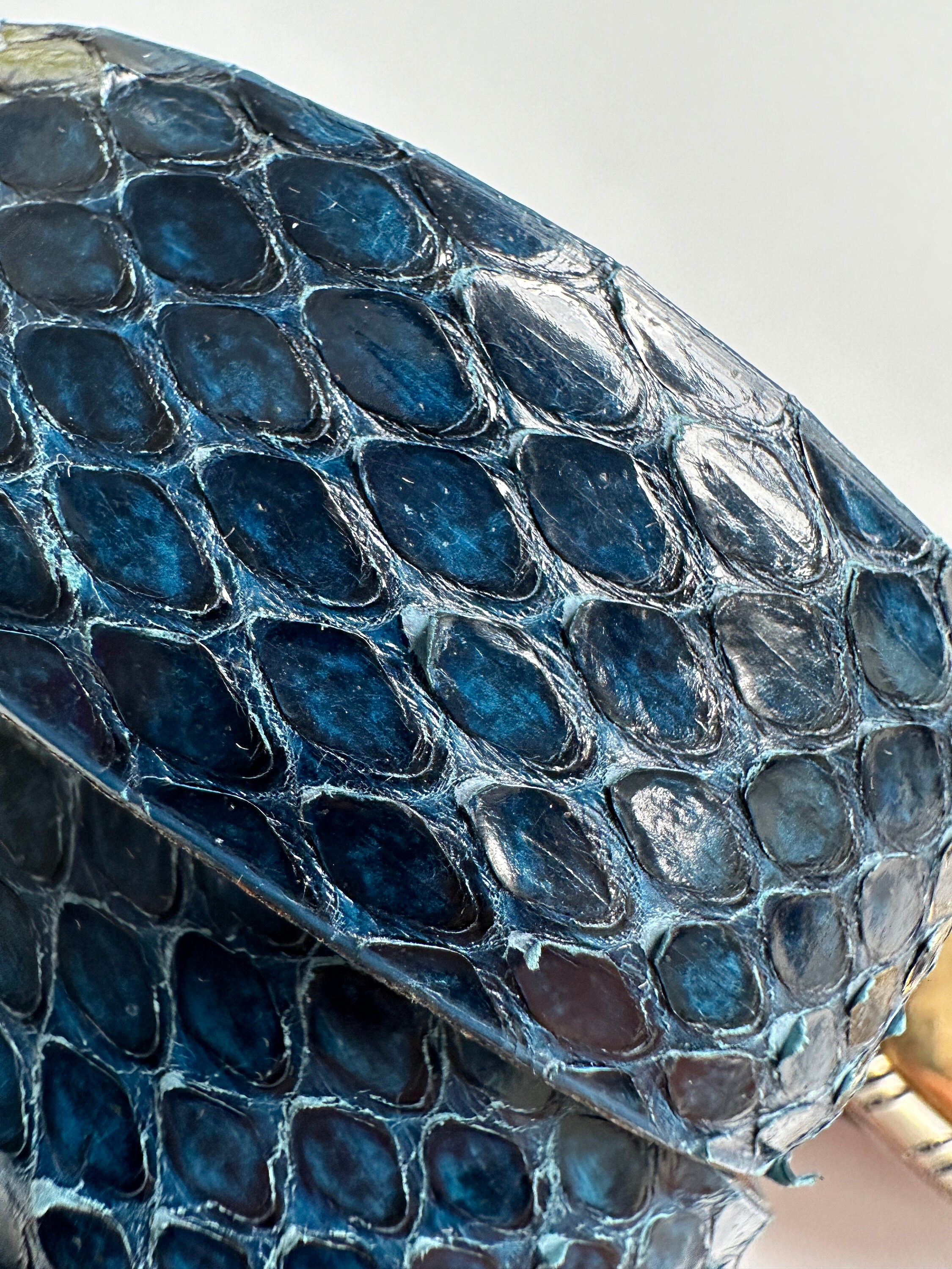 Vintage Emmanuel Genuine Reptile Belt - Bright Blue and Gold 