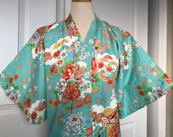 Hayashi Kimono uit de jaren 50, gemaakt in Japan, maat 45 XS klein Midcentury