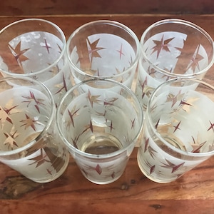 Atomic Starburst Mid-Century Modern Set med sex Starburst Vatten-/Juiceglas