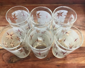 Atomic Starburst Mid-Century Modern Set of Six Starburst Water/Juice Glasses