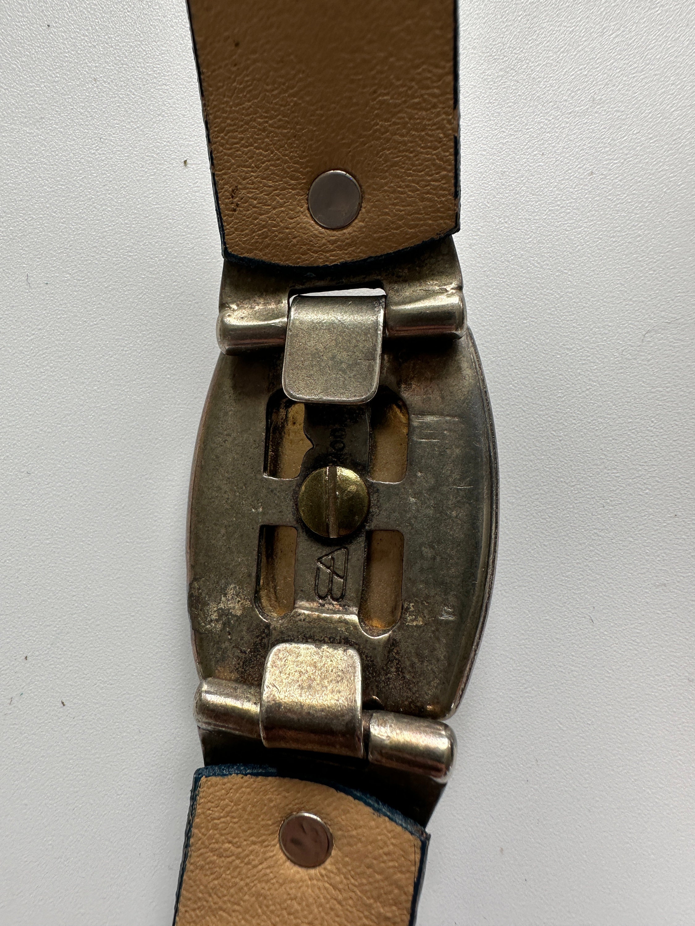 Women’s Vintage Emmanuel Pour Canada Genuine Reptile Belt  .5in W Gold Hardware  Vintage Emmanuel Genuine Reptile Belt - Bright Blue and Gold  main image 2
