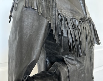 Vintage Woman's tassel Leather Jacket black 80s