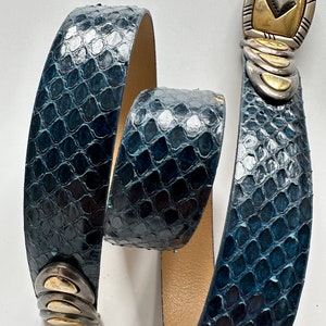 Vintage Emmanuel Genuine Reptile Belt - Bright Blue and Gold  display picture 3