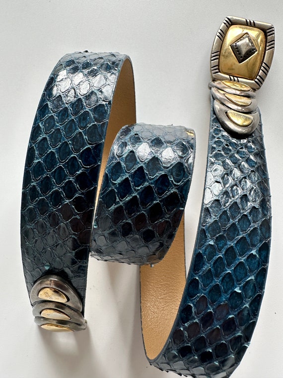 Vintage Emmanuel Genuine Reptile Belt - bright blu