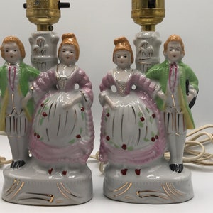 Pair of Vintage Porcelain Figural Table Lamps, Made in Japan