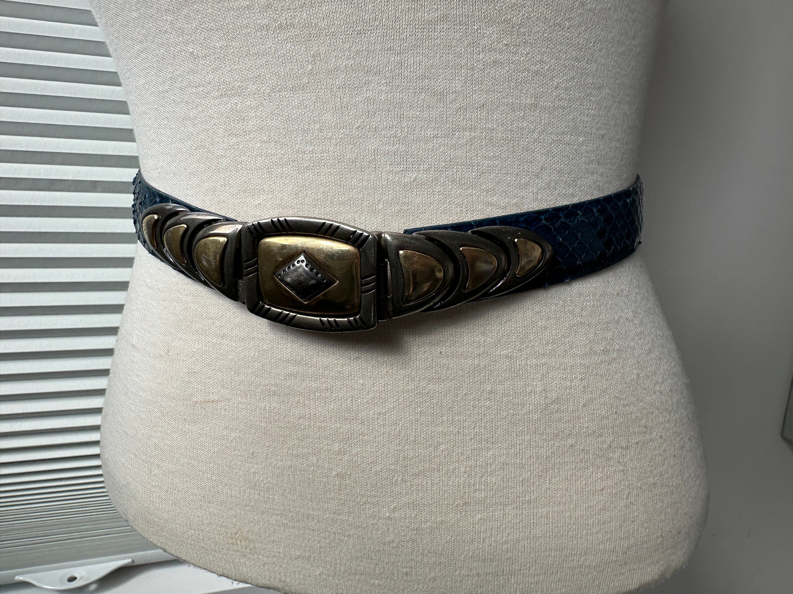 Vintage Emmanuel Genuine Reptile Belt - Bright Blue and Gold  display picture 2