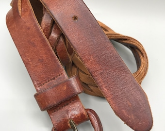 Brown Leather Braided Belt, S
