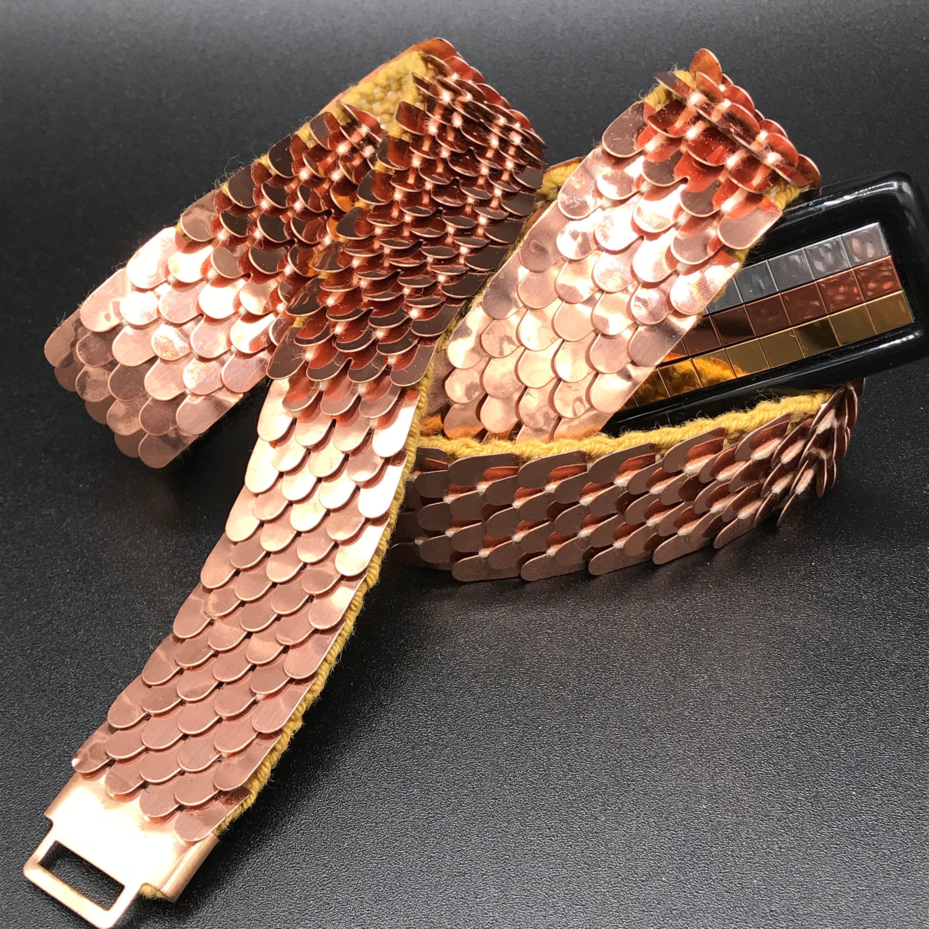 Vintage Gold Stretch Belt Rose Buckle Retro Boho Disco Glam Waist 1970s DISCO Rose Gold Elastic Party Belt - This Belt is  main image 2