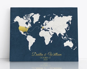 Navy and Gold Map, Wedding guestbook alternative, Wedding Map, Wedding Guest Book Alternative, Map Guest Book