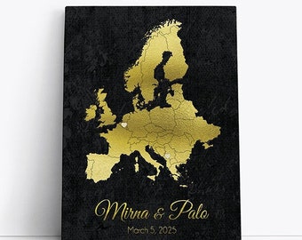 Black and Gold Wedding Map - Wedding Guest Book Alternative