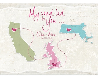 Custom Map Gift, Wedding Gift, Wedding Guest Book Alternative World Map, hereandthereshop
