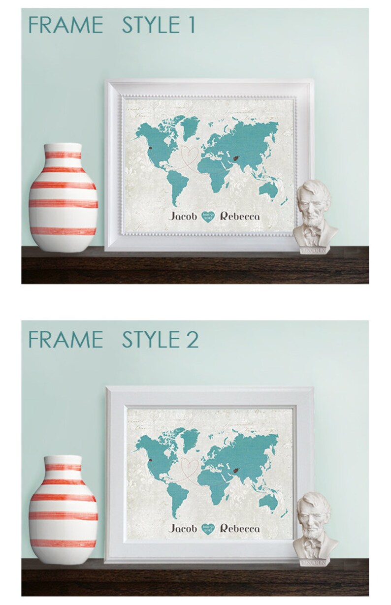 8x10 FRAMED White Custom Designed Map 2 Frame Styles to choose from image 2