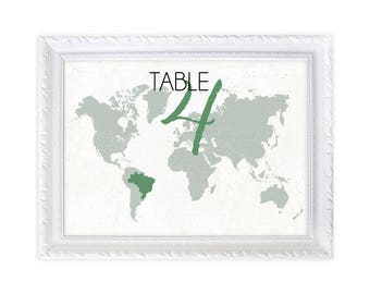 Wedding Table Seating Cards, Travel Themed Table Cards, Country Table Numbers, Wedding Place Cards, Map Table Numbers, Custom Table Numbers