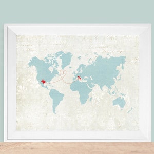 Vintage Map, World Map Gift, Custom World Map, Custom Map Gift, Long Distance Gift