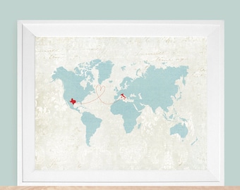 Vintage Map, World Map Gift, Custom World Map, Custom Map Gift, Long Distance Gift