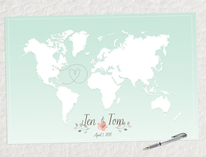 Wedding Centerpiece, Mint Green Wedding, Guestbook Alternative, Wedding Guest Book, Ombre Wedding, Custom Wedding Map, hereandthereshop image 1